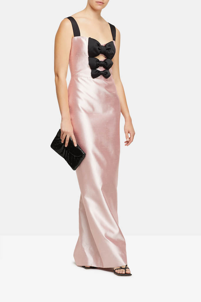 rasario pink dress Rasario Bow-embellished Silk-shantung Gown in Pastel Pink – Fashion Alta  Moda