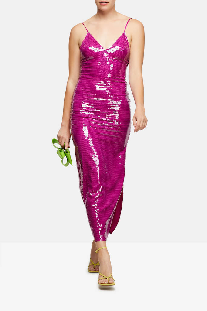 fleur du mal pink sequin dress Fleur du Mal Sequin Violet Embroidery Slip Dress