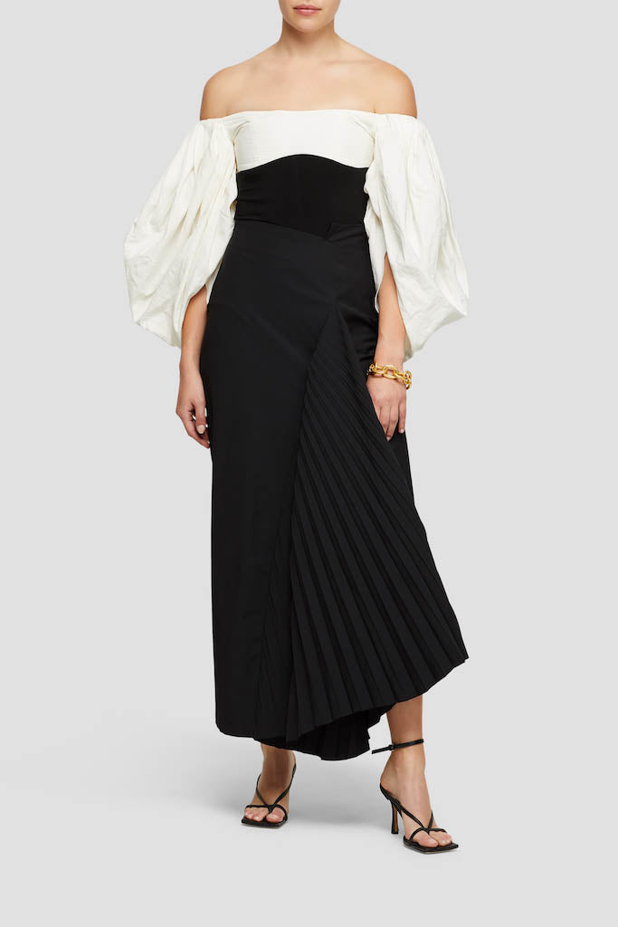 black low back mini dress A.W.A.K.E. Mode Fitted Maxi Dress with Lip Applique main image 1