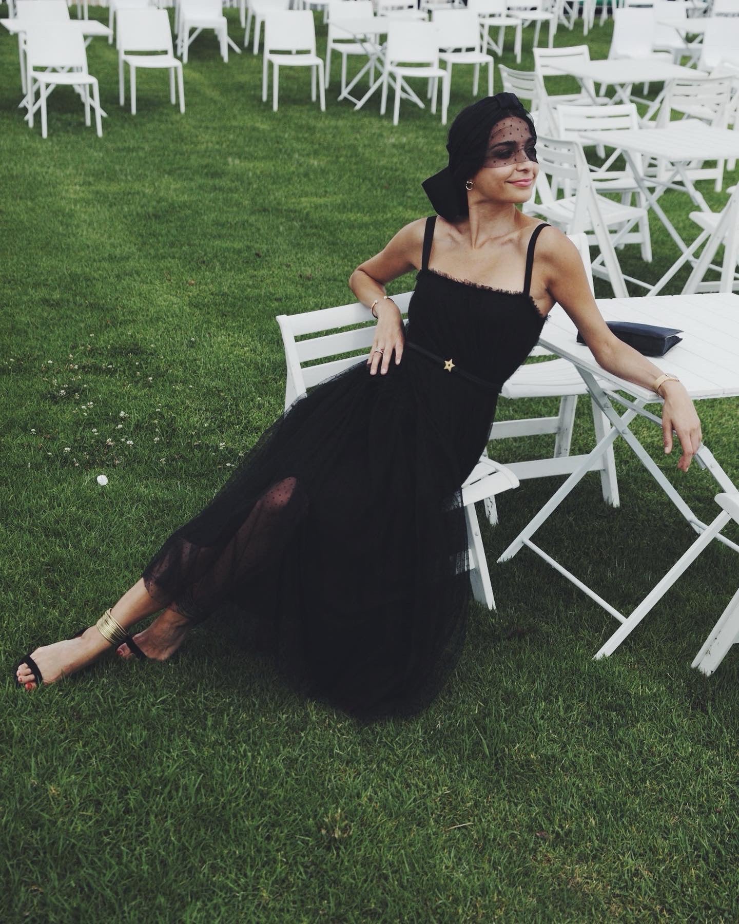 Chanel Ayan's Black Strapless Polka Dot Dress