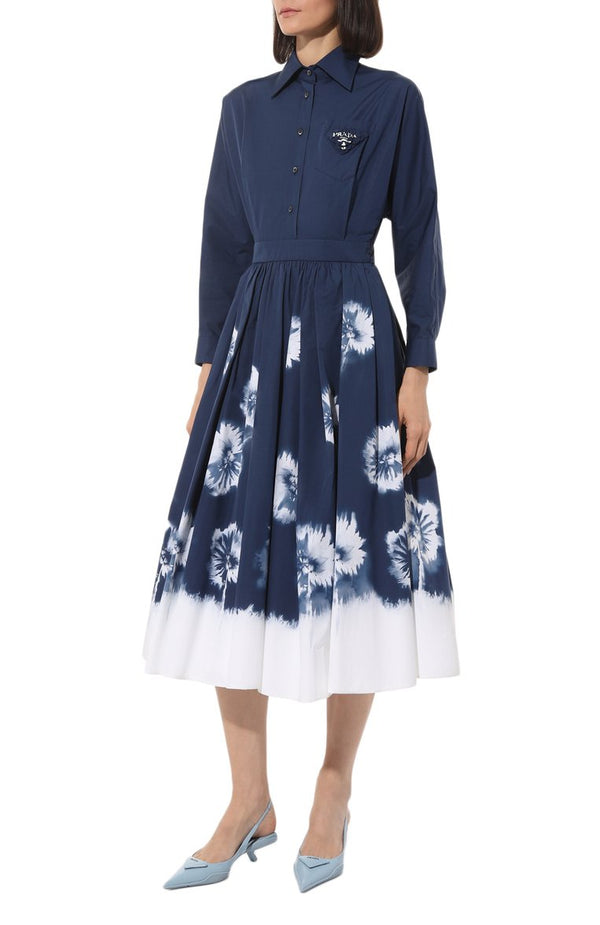 Front view of Prada tie-dye cotton midi dress for hire