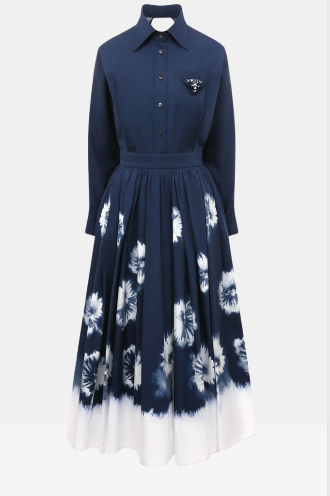 Front view of Prada tie-dye cotton midi dress for hire