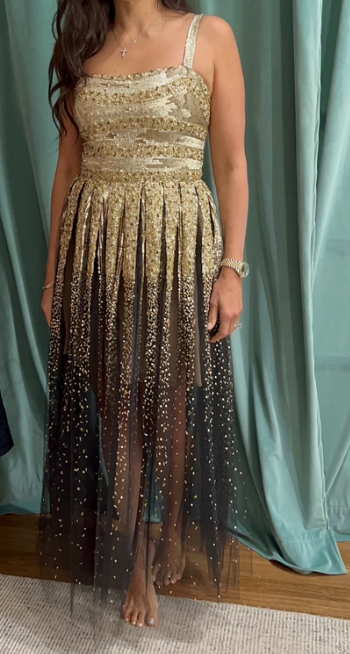 metallic gold sweater dress Henne Metallic Knit Maxi Dress – SEROYA
