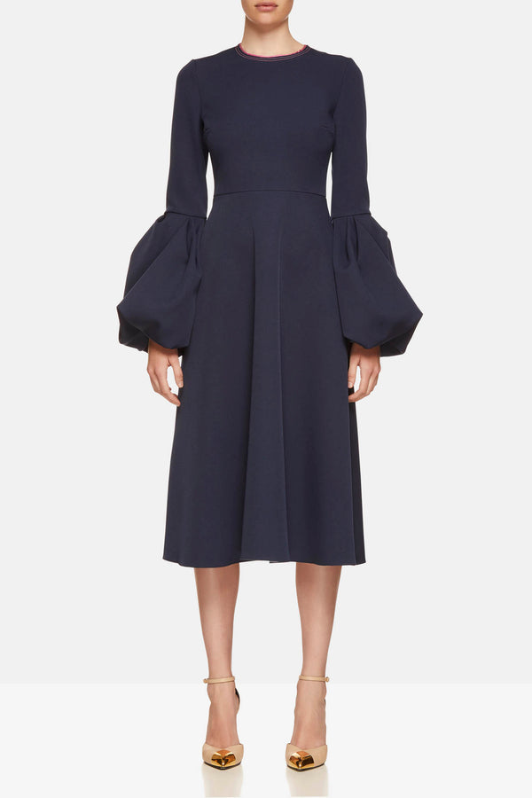 ROKSANDA - Fashion Alta Moda Navy Midi Dress with bell Sleeves