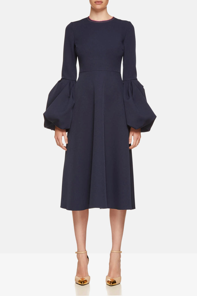 ROKSANDA - Fashion Alta Moda Navy Midi Dress with bell Sleeves