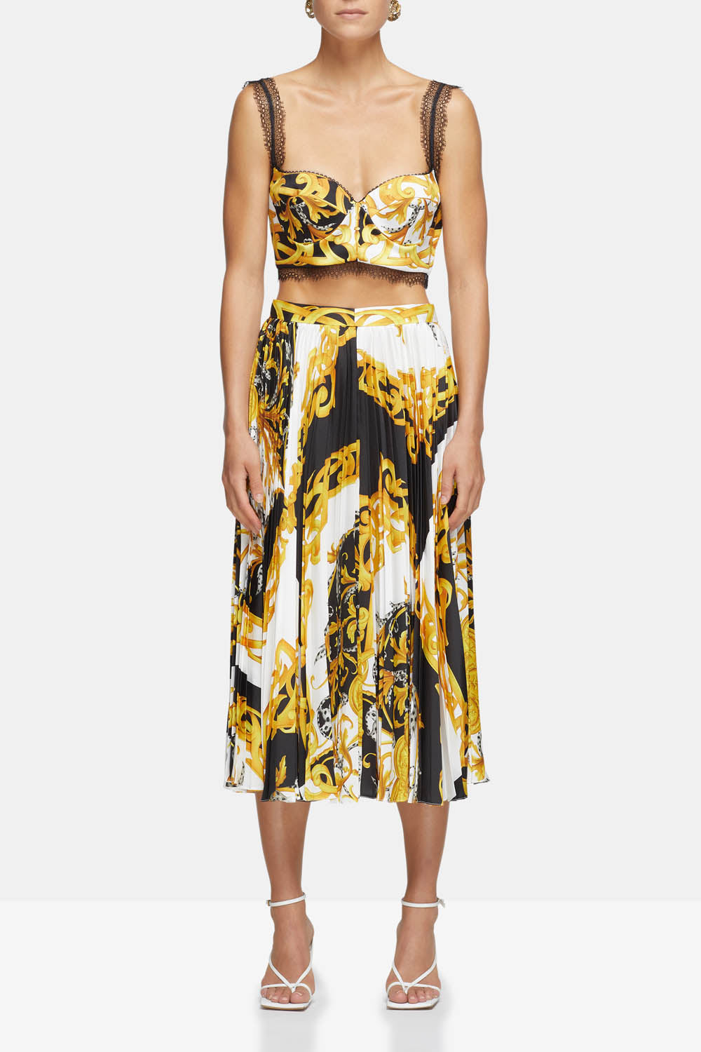 VERSACE - SKIRT Baroque-print pleated satin midi skirt – Fashion Alta Moda